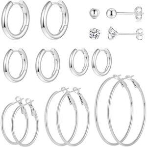 Silver Hoop & Stud Earring Set – 8 -Pair Classic Jewelry Collection Minimalist